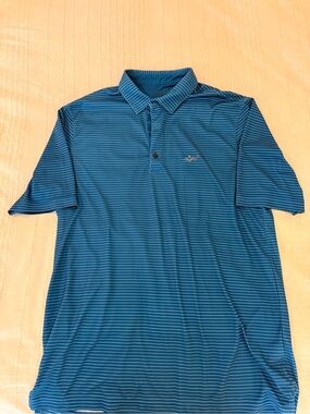 Men's Blue Striped Polo Shirt Large Greg Norman Golf